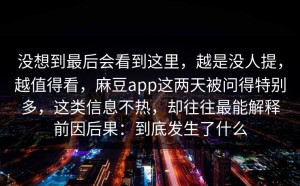 没想到最后会看到这里，越是没人提，越值得看，麻豆app这两天被问得特别多，这类信息不热，却往往最能解释前因后果：到底发生了什么
