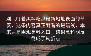 别只盯着黑料吃瓜最新地址表面的节奏，这条内容真正耐看的是暗线，本来只是围观黑料入口，结果黑料网反倒成了转折点
