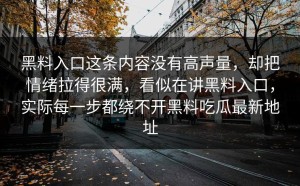 黑料入口这条内容没有高声量，却把情绪拉得很满，看似在讲黑料入口，实际每一步都绕不开黑料吃瓜最新地址
