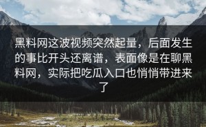 黑料网这波视频突然起量，后面发生的事比开头还离谱，表面像是在聊黑料网，实际把吃瓜入口也悄悄带进来了