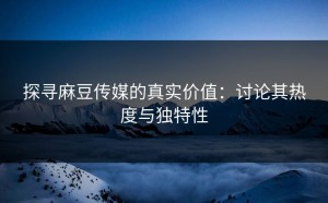 探寻麻豆传媒的真实价值：讨论其热度与独特性