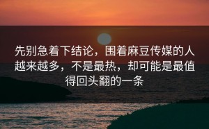 先别急着下结论，围着麻豆传媒的人越来越多，不是最热，却可能是最值得回头翻的一条